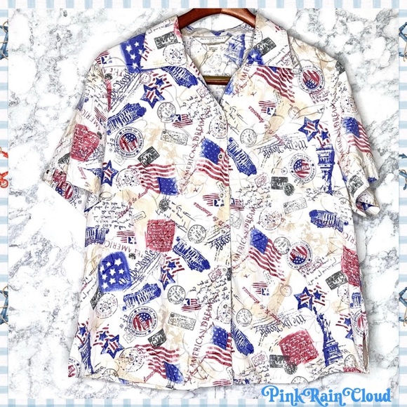 Allison Daley Tops - Allison Daley 90s Patriotic Americana Textured Button Up Shirt Women’s 16P